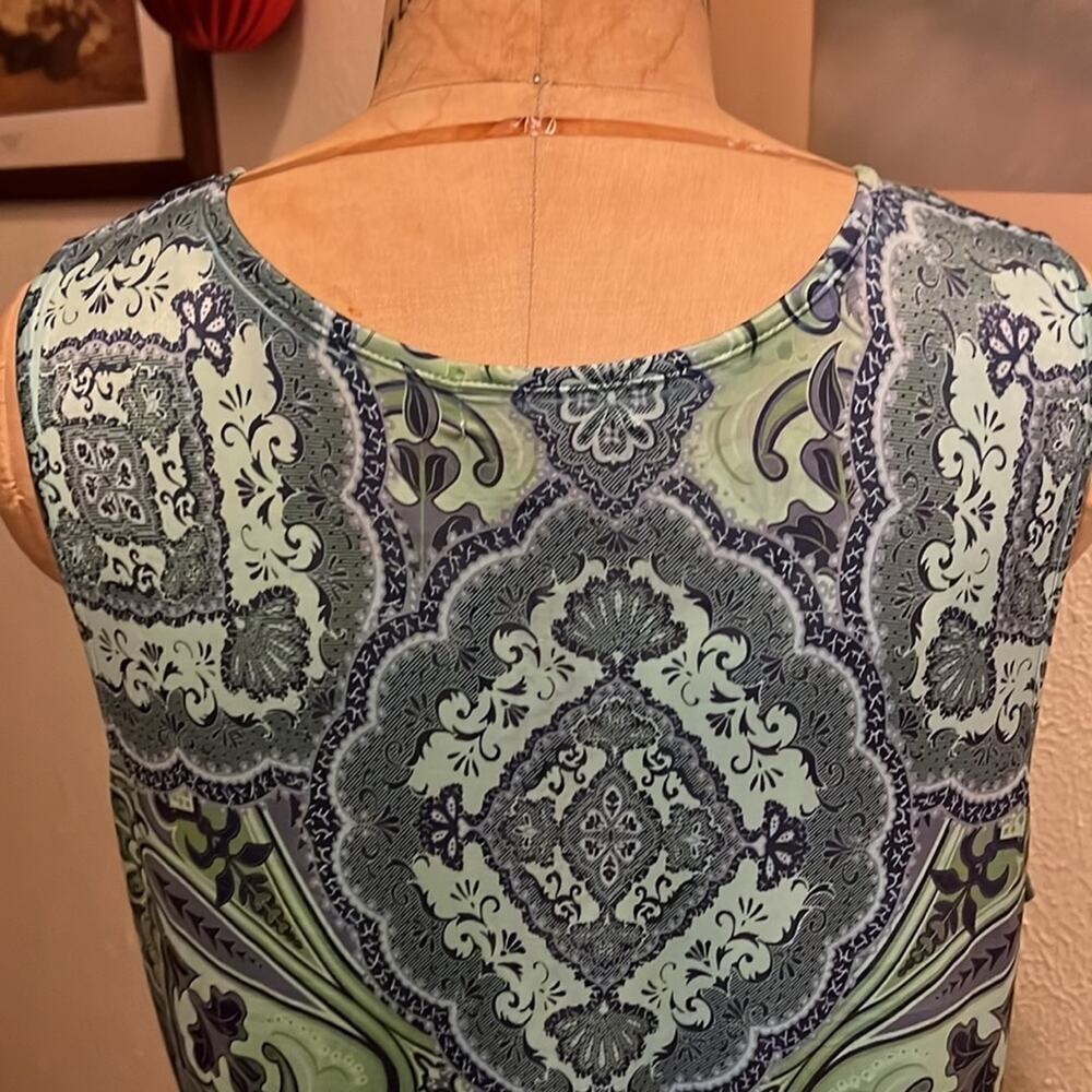 dressbarn Paisley V-Neck Crochet Neck Sleeveless Tunic Top Petite XL - Picture 7 of 10